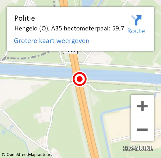 Locatie op kaart van de 112 melding: Politie Hengelo (O), A35 hectometerpaal: 59,7 op 21 december 2023 10:28
