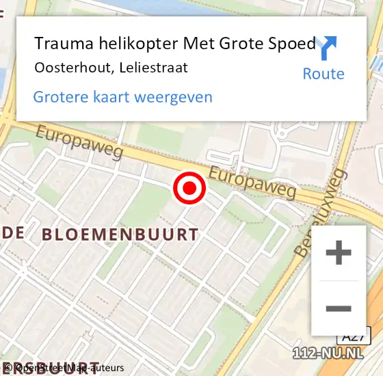 Locatie op kaart van de 112 melding: Trauma helikopter Met Grote Spoed Naar Oosterhout, Leliestraat op 21 december 2023 10:35