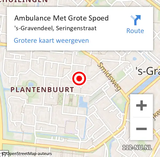 Locatie op kaart van de 112 melding: Ambulance Met Grote Spoed Naar 's-Gravendeel, Seringenstraat op 21 december 2023 11:08