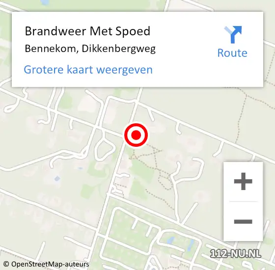 Locatie op kaart van de 112 melding: Brandweer Met Spoed Naar Bennekom, Dikkenbergweg op 21 december 2023 11:30