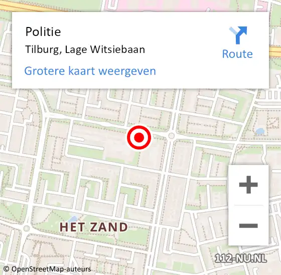 Locatie op kaart van de 112 melding: Politie Tilburg, Lage Witsiebaan op 21 december 2023 11:31