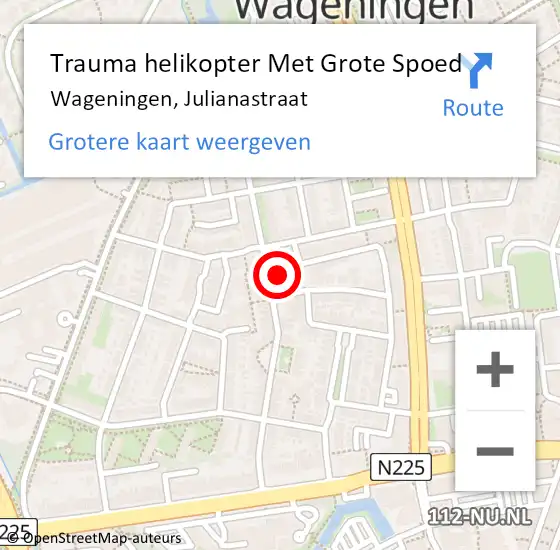 Locatie op kaart van de 112 melding: Trauma helikopter Met Grote Spoed Naar Wageningen, Julianastraat op 21 december 2023 11:45
