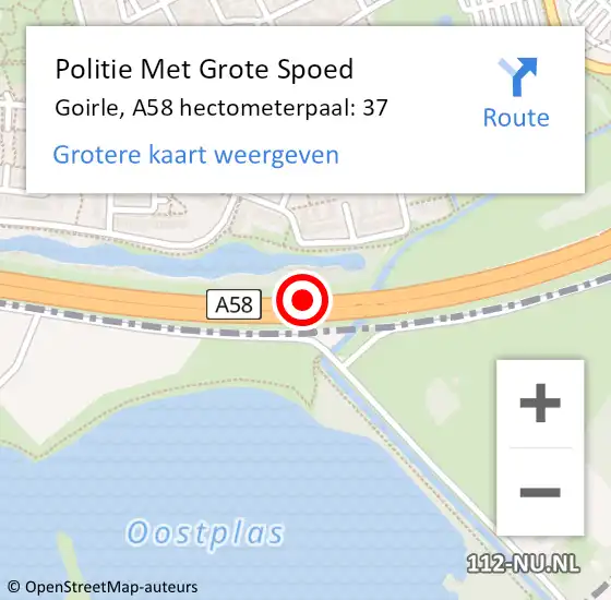 Locatie op kaart van de 112 melding: Politie Met Grote Spoed Naar Goirle, A58 hectometerpaal: 37 op 21 december 2023 12:01