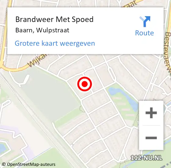 Locatie op kaart van de 112 melding: Brandweer Met Spoed Naar Baarn, Wulpstraat op 21 december 2023 12:20