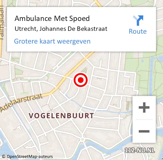 Locatie op kaart van de 112 melding: Ambulance Met Spoed Naar Utrecht, Johannes De Bekastraat op 19 september 2014 10:01