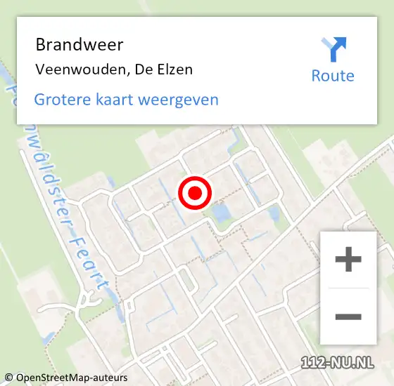 Locatie op kaart van de 112 melding: Brandweer Veenwouden, De Elzen op 21 december 2023 12:39