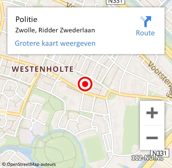 Locatie op kaart van de 112 melding: Politie Zwolle, Ridder Zwederlaan op 21 december 2023 12:45