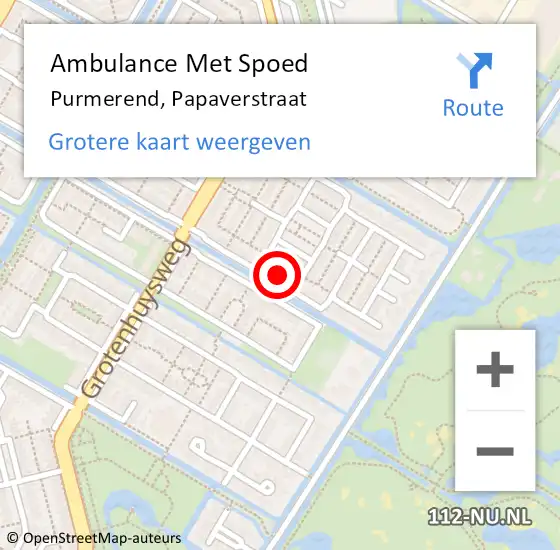 Locatie op kaart van de 112 melding: Ambulance Met Spoed Naar Purmerend, Papaverstraat op 21 december 2023 13:04