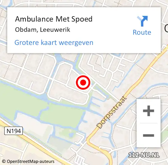 Locatie op kaart van de 112 melding: Ambulance Met Spoed Naar Obdam, Leeuwerik op 21 december 2023 13:05