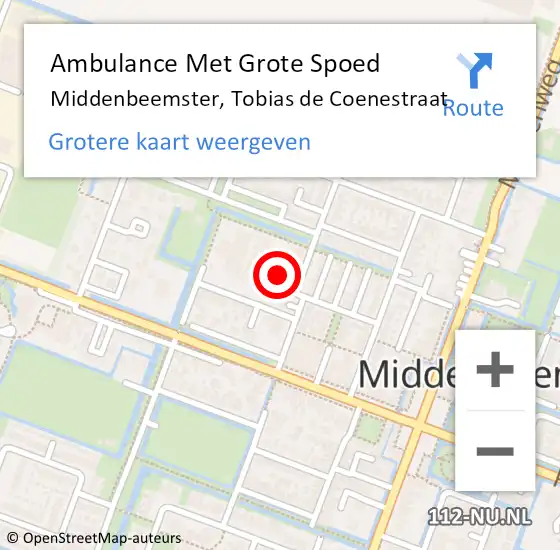 Locatie op kaart van de 112 melding: Ambulance Met Grote Spoed Naar Middenbeemster, Tobias de Coenestraat op 21 december 2023 13:05