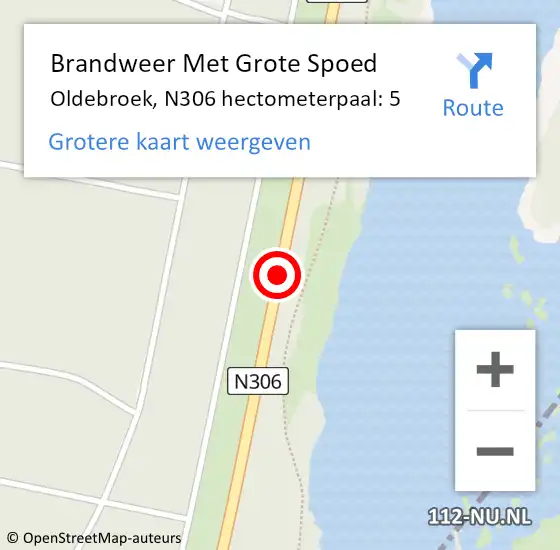 Locatie op kaart van de 112 melding: Brandweer Met Grote Spoed Naar Oldebroek, N306 hectometerpaal: 5 op 21 december 2023 13:22