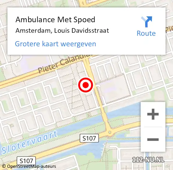 Locatie op kaart van de 112 melding: Ambulance Met Spoed Naar Amsterdam, Louis Davidsstraat op 21 december 2023 13:24