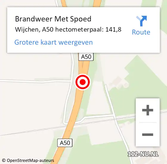 Locatie op kaart van de 112 melding: Brandweer Met Spoed Naar Wijchen, A50 hectometerpaal: 141,8 op 21 december 2023 13:47