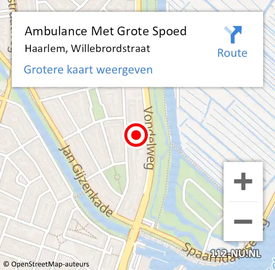 Locatie op kaart van de 112 melding: Ambulance Met Grote Spoed Naar Haarlem, Willebrordstraat op 21 december 2023 13:51