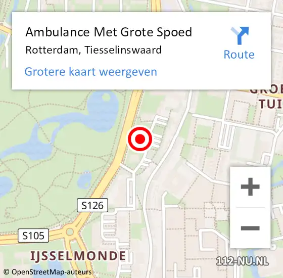 Locatie op kaart van de 112 melding: Ambulance Met Grote Spoed Naar Rotterdam, Tiesselinswaard op 21 december 2023 13:51