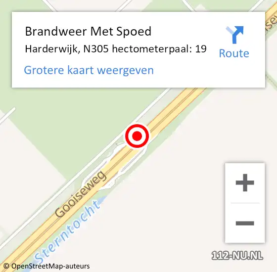 Locatie op kaart van de 112 melding: Brandweer Met Spoed Naar Harderwijk, N305 hectometerpaal: 19 op 21 december 2023 13:56