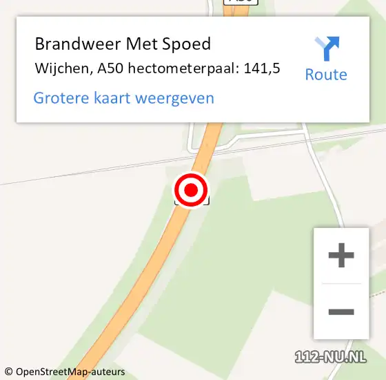 Locatie op kaart van de 112 melding: Brandweer Met Spoed Naar Wijchen, A50 hectometerpaal: 141,5 op 21 december 2023 14:00