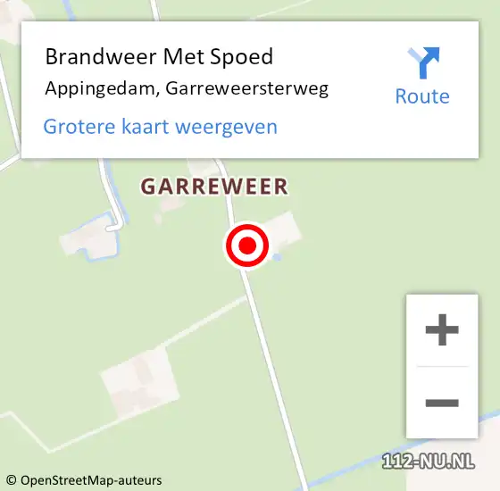 Locatie op kaart van de 112 melding: Brandweer Met Spoed Naar Appingedam, Garreweersterweg op 21 december 2023 14:17