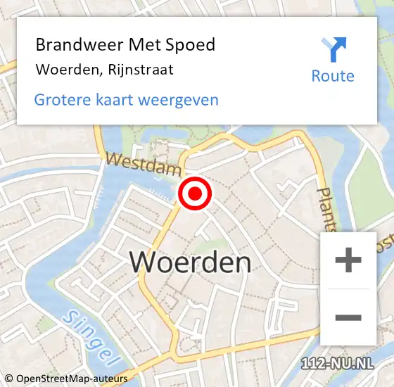 Locatie op kaart van de 112 melding: Brandweer Met Spoed Naar Woerden, Rijnstraat op 21 december 2023 14:36