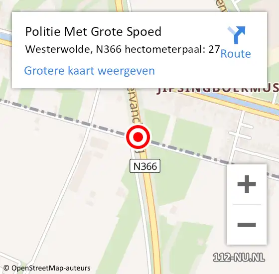 Locatie op kaart van de 112 melding: Politie Met Grote Spoed Naar Westerwolde, N366 hectometerpaal: 27 op 21 december 2023 14:38