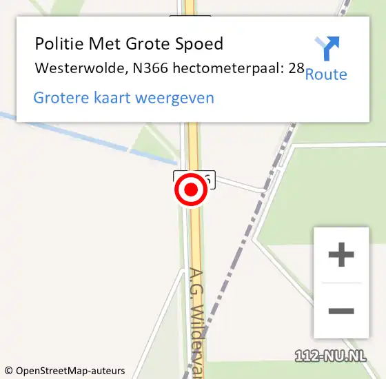 Locatie op kaart van de 112 melding: Politie Met Grote Spoed Naar Westerwolde, N366 hectometerpaal: 28 op 21 december 2023 14:38