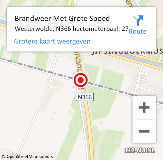 Locatie op kaart van de 112 melding: Brandweer Met Grote Spoed Naar Westerwolde, N366 hectometerpaal: 27 op 21 december 2023 14:40