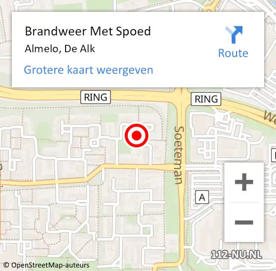 Locatie op kaart van de 112 melding: Brandweer Met Spoed Naar Almelo, De Alk op 21 december 2023 14:42