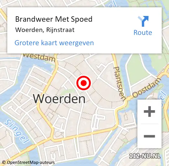 Locatie op kaart van de 112 melding: Brandweer Met Spoed Naar Woerden, Rijnstraat op 21 december 2023 14:45