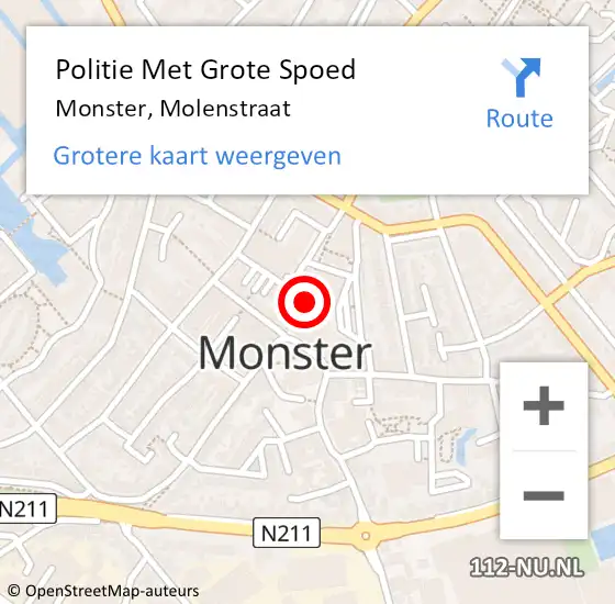 Locatie op kaart van de 112 melding: Politie Met Grote Spoed Naar Monster, Molenstraat op 21 december 2023 14:55