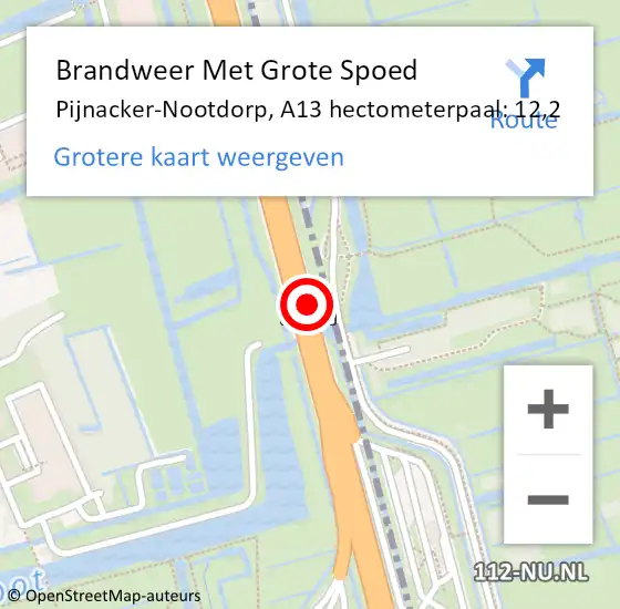 Locatie op kaart van de 112 melding: Brandweer Met Grote Spoed Naar Pijnacker-Nootdorp, A13 hectometerpaal: 12,2 op 21 december 2023 15:06