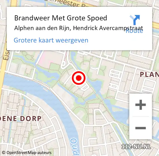 Locatie op kaart van de 112 melding: Brandweer Met Grote Spoed Naar Alphen aan den Rijn, Hendrick Avercampstraat op 21 december 2023 15:16