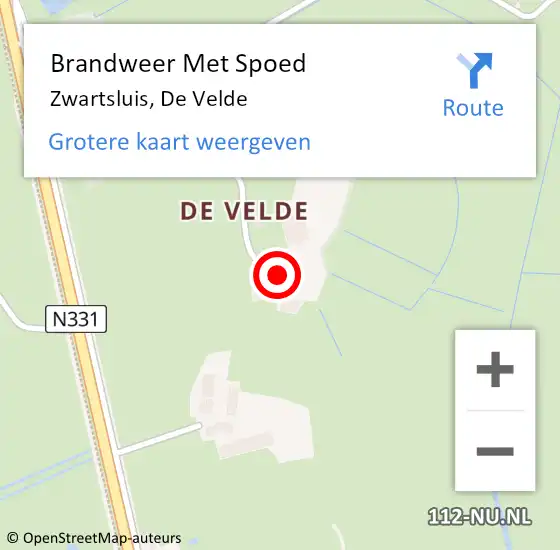 Locatie op kaart van de 112 melding: Brandweer Met Spoed Naar Zwartsluis, De Velde op 21 december 2023 15:42