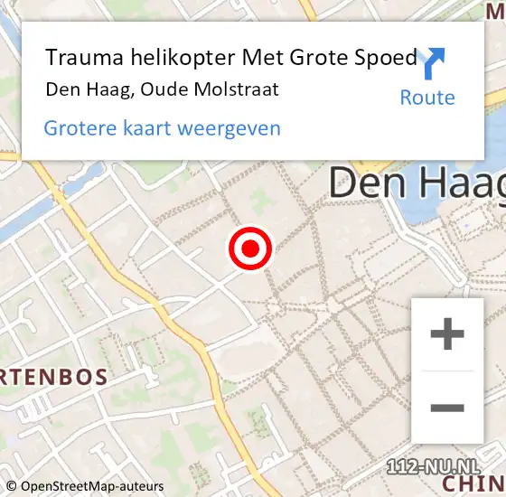 Locatie op kaart van de 112 melding: Trauma helikopter Met Grote Spoed Naar Den Haag, Oude Molstraat op 21 december 2023 15:56