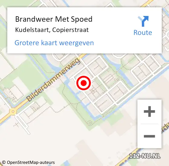 Locatie op kaart van de 112 melding: Brandweer Met Spoed Naar Kudelstaart, Copierstraat op 21 december 2023 16:02