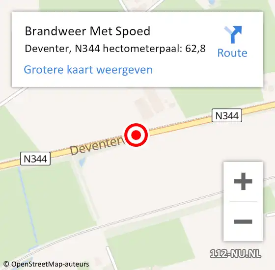 Locatie op kaart van de 112 melding: Brandweer Met Spoed Naar Deventer, N344 hectometerpaal: 62,8 op 21 december 2023 16:04