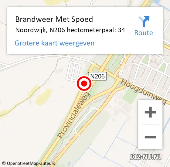 Locatie op kaart van de 112 melding: Brandweer Met Spoed Naar Noordwijk, N206 hectometerpaal: 34 op 21 december 2023 16:10