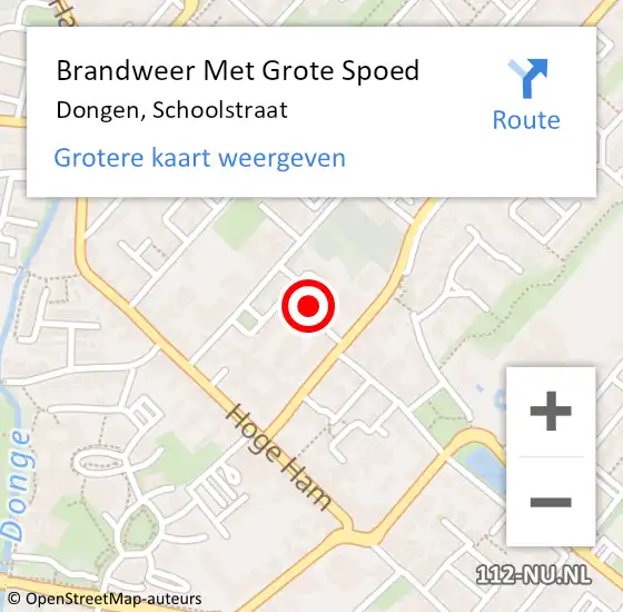 Locatie op kaart van de 112 melding: Brandweer Met Grote Spoed Naar Dongen, Schoolstraat op 21 december 2023 16:31