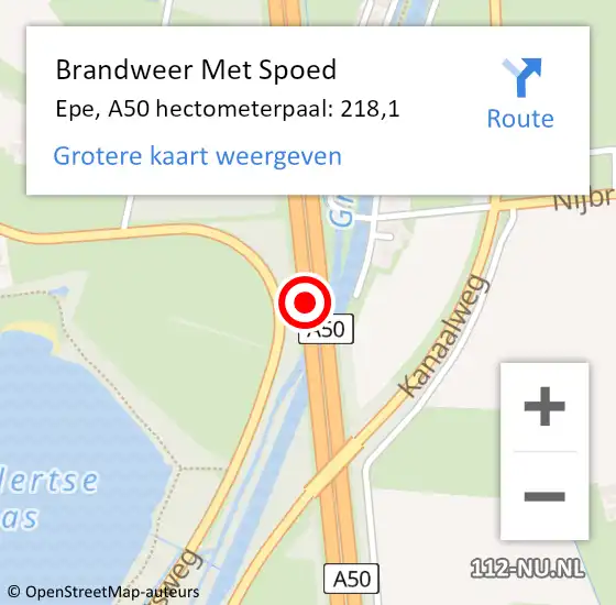 Locatie op kaart van de 112 melding: Brandweer Met Spoed Naar Epe, A50 hectometerpaal: 218,1 op 21 december 2023 16:34