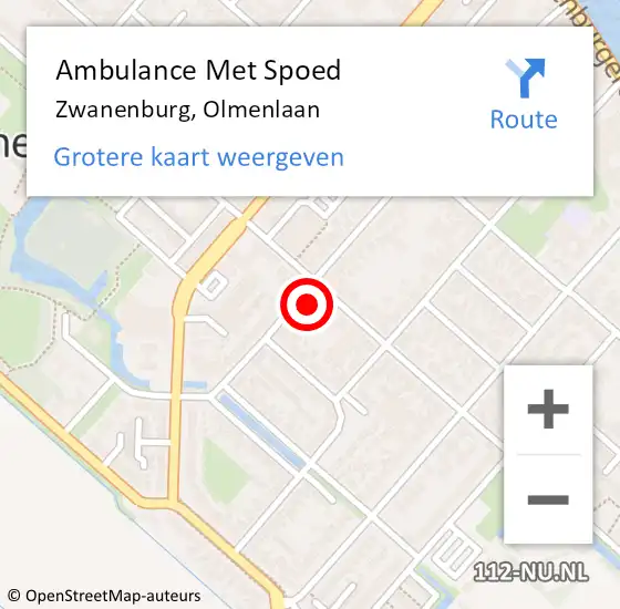 Locatie op kaart van de 112 melding: Ambulance Met Spoed Naar Zwanenburg, Olmenlaan op 21 december 2023 16:46