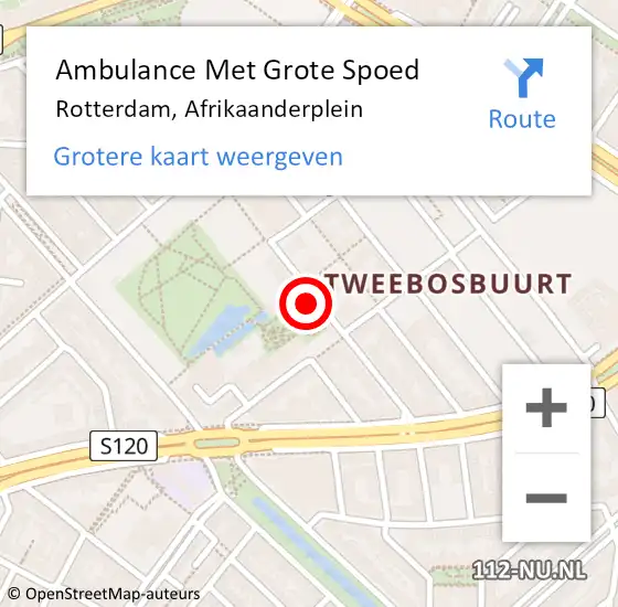 Locatie op kaart van de 112 melding: Ambulance Met Grote Spoed Naar Rotterdam, Afrikaanderplein op 21 december 2023 16:46