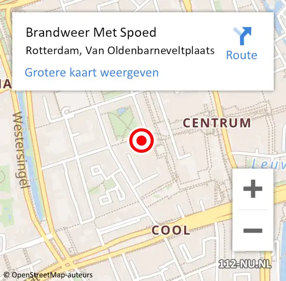 Locatie op kaart van de 112 melding: Brandweer Met Spoed Naar Rotterdam, Van Oldenbarneveltplaats op 21 december 2023 16:46