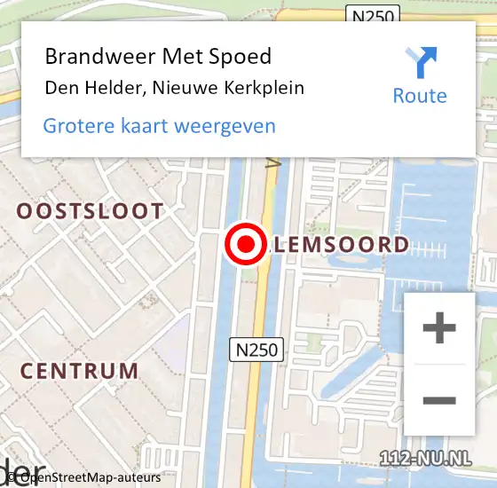 Locatie op kaart van de 112 melding: Brandweer Met Spoed Naar Den Helder, Nieuwe Kerkplein op 21 december 2023 16:48