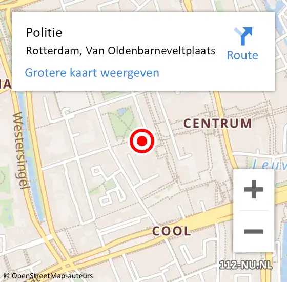 Locatie op kaart van de 112 melding: Politie Rotterdam, Van Oldenbarneveltplaats op 21 december 2023 16:48