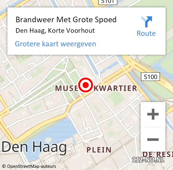 Locatie op kaart van de 112 melding: Brandweer Met Grote Spoed Naar Den Haag, Korte Voorhout op 21 december 2023 16:58