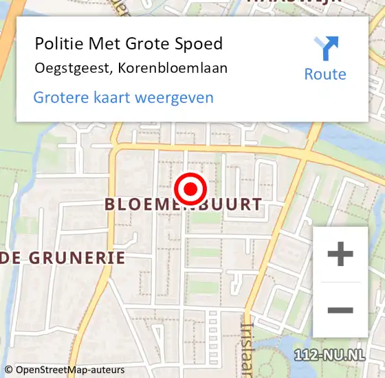 Locatie op kaart van de 112 melding: Politie Met Grote Spoed Naar Oegstgeest, Korenbloemlaan op 21 december 2023 17:16