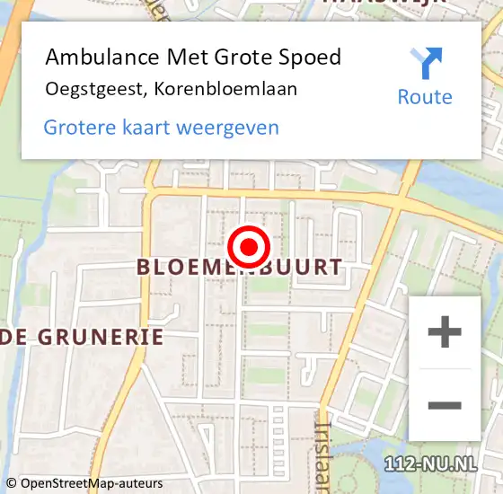 Locatie op kaart van de 112 melding: Ambulance Met Grote Spoed Naar Oegstgeest, Korenbloemlaan op 21 december 2023 17:16