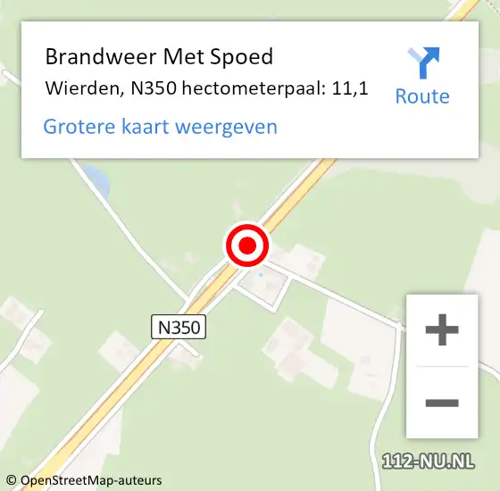 Locatie op kaart van de 112 melding: Brandweer Met Spoed Naar Wierden, N350 hectometerpaal: 11,1 op 21 december 2023 17:21