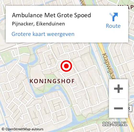 Locatie op kaart van de 112 melding: Ambulance Met Grote Spoed Naar Pijnacker, Eikenduinen op 21 december 2023 17:30