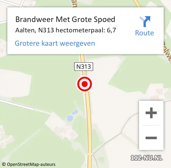 Locatie op kaart van de 112 melding: Brandweer Met Grote Spoed Naar Aalten, N313 hectometerpaal: 6,7 op 21 december 2023 17:38