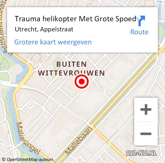 Locatie op kaart van de 112 melding: Trauma helikopter Met Grote Spoed Naar Utrecht, Appelstraat op 21 december 2023 17:46